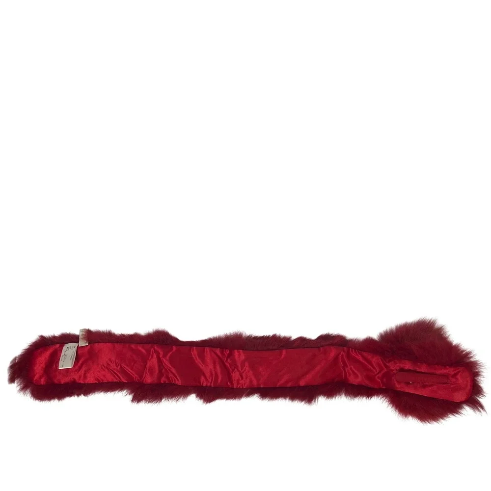 Red Rabbit and Fox Fur Neck Warmer Pom-Pom Detail Pull-Through Neck Warmer Scarf